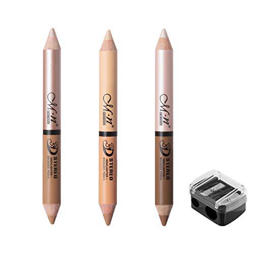 MEICOLY Highlight Contour Stick 6 Colors Double-Headed Facial 3D Bronzer Face Pearl White Shimmer Cream Pen with Pencil Sharpener,01 Contour Set