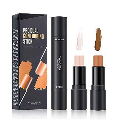 Go Ho 2 Colors Contour Stick-2 in 1 Double-side Concealer Stick,Highlighter Makeup Stick,Long-lasting Waterproof 3D Face Professional Makeup Cream Contour Stick,Shading Body Makeup Cream Foundation Pen,01Lvory and Dark Brown