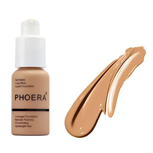 PHOERA Foundation Makeup Naturally Liquid Foundation Full Coverage Mattle Oil-Control Concealer 8 Colors Optional,Great Choice For Gift (105 Sand,30ml)