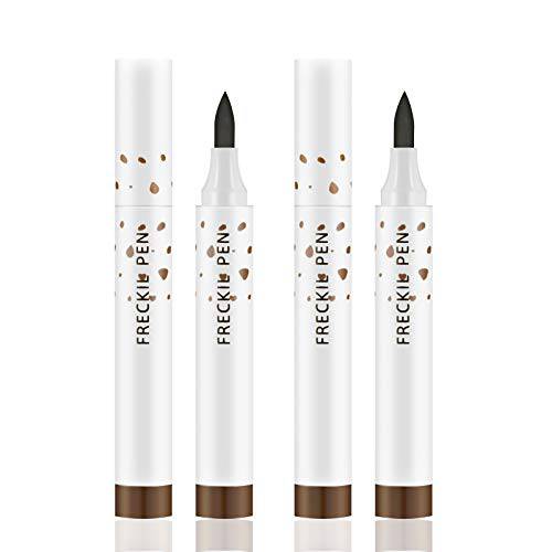 KYDA 2 Pcs Freckle Makeup Pen,Natural Lifelike Freckle Makeup Pen Magic Freckle Color,Waterproof Longlasting Soft Dot Sopt Pen,for Natural Effortless Sunkissed Makeup-Dark Brown