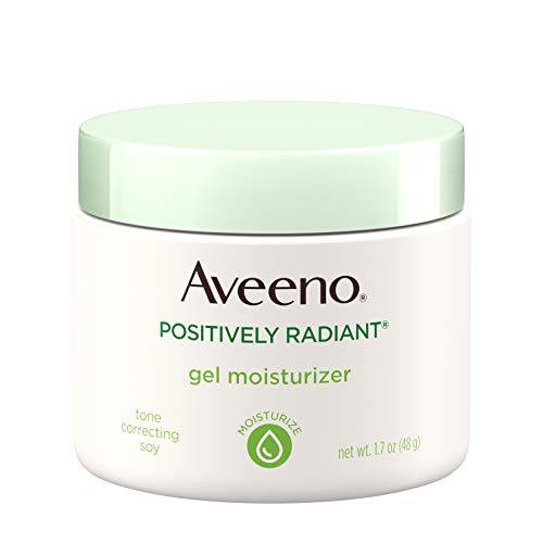 Aveeno Positively Radiant Daily Gel Facial Moisturizer with Hyaluronic Acid Tone-Correcting Soy, Hydrating Brightening Gel Cream Face Moisturizer, Oil-Free, Hypoallergenic, white, 1.7 Fl Oz