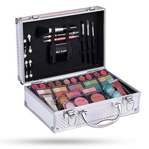 Hot Sugar Makeup Kit for Girls and Women - Full Starter Cosmetics Set with Eye Shadow Palette Lip Balm Blush Lip Gloss Brush Lip Pencil Eye Pencil and Mirror