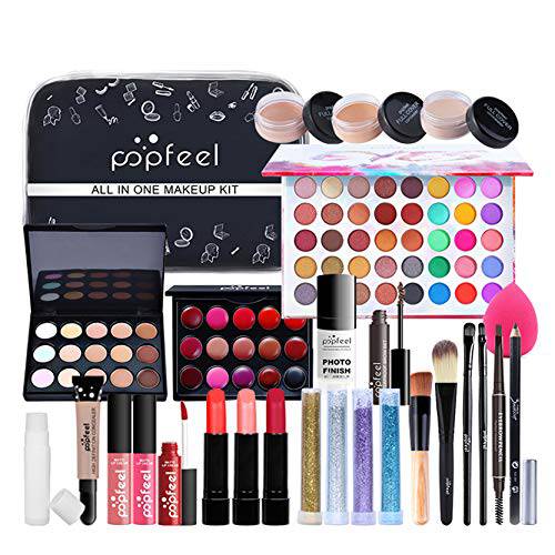 FantasyDay 28 Piece All-In-One Makeup Gift Set Makeup Bundle Essential Cosmetic Starter Beauty Kit Include Eyeshadow Palette, Lipstick, Concealer, Lipgloss, Colorful Eye Pigment, Pre-makeup, Eyebrow