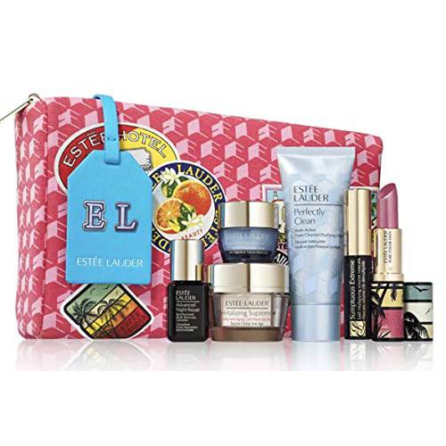 Estee Lauder 7 pc set Revitalizing Supreme Perfectly Clean Sumptuous Extreme Mascara Lipstick in Candy