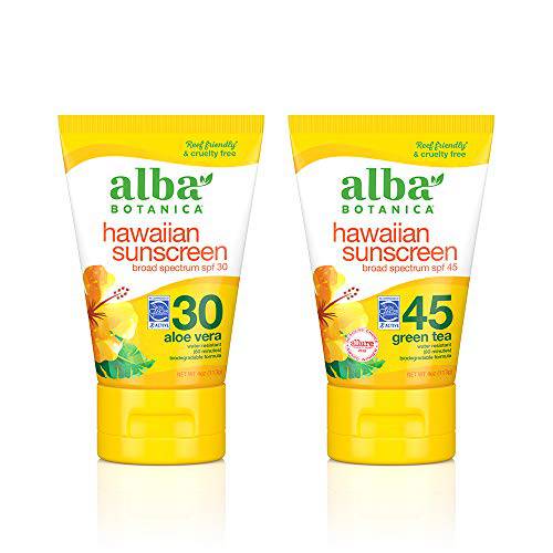 Aloe Vera SPF 30 Hawaiian & Green Tea 45 SPF Hawaiian Sunscreen Lotion (Pack of 2)
