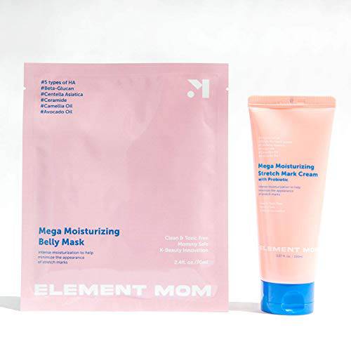 Element Mom Belly’s Bestie Duo | 1 Pack Belly Mask + 1 Probiotic Stretch Mark Cream | Toxin-Free | Pregnancy Safe | Prenatal and Postpartum Skincare