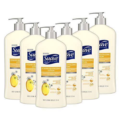 Suave Skin Solutions Body Lotion Revitalizing with Vitamin E, 18 Fl Oz (Pack of 6)