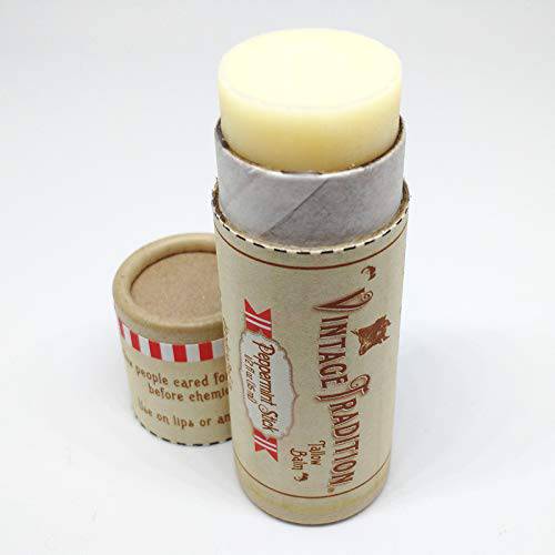 Moisturizing Beef Tallow Lip Butter – Tube Lip Moisturizer with Peppermint Essential Oil Hydrates & Soothes Dry Lips – Grass-Fed Tallow Balm for Skin Care by Vintage Tradition, 0.5 Fl. Oz.