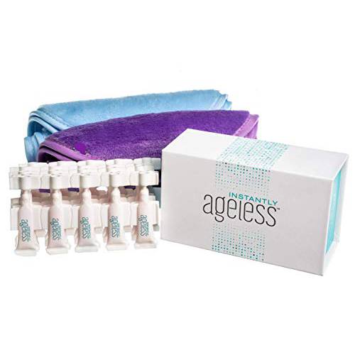 Jeunesse Instantly Ageless 25 Vials W/ 2 FREE Quest Skin Care Blue & Purple Makeup Remover Cloths