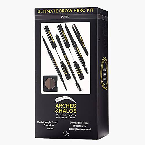 Arches & Halos Ultimate Brow Hero Kit - Pencil, Powder, Spoolie, Brush, and Tweezer Kit for Perfect Eyebrows - Includes Five Essential Eyebrow Care Tools - Professional Grade Design - Dark - 1 pc