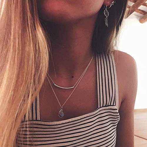 Sttiafay Dainty Layered Choker Necklace Gem Pendant Necklace Multilayer Clavicle Collar Necklace Chain for Women