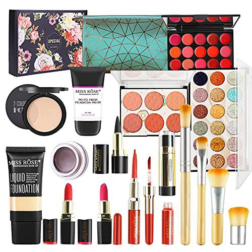 VolksRose All In One Makeup Kit 17 Pieces Multi-Purpose Combination Makeup Gift Set Beauty Full Makeup Essential Starter Kit, Compact and Lightweight Design for Girls Women and Make Up Beginners