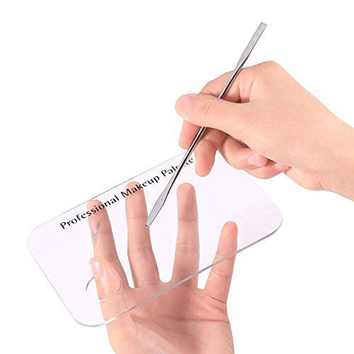 Makeup plate,Clear Acrylic Makeup Nail Art Cosmetic Mixing plate& Stainless Spatula Tool Set