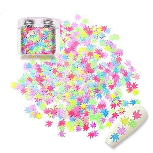 Allstarry Leaves Chunky Glitter Weed Leaf Sequins Flakes 10g Jar for Festival Rave Face Body Makeup Nail Decoration