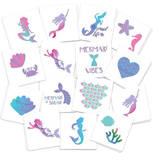Mermaid Temporary Tattoos | Pack of 28 Ombre Tattoos | Skin Safe | MADE IN THE USA