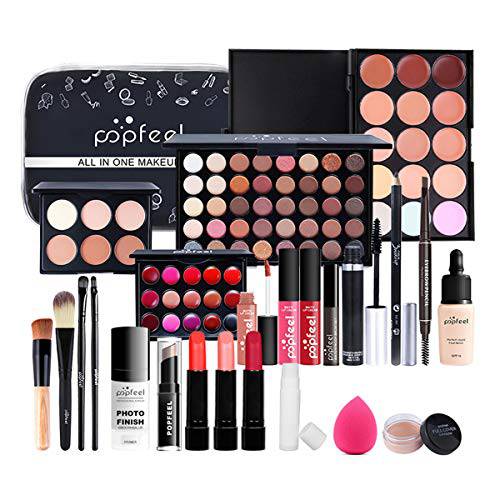 RoseFlower 24Pcs Makeup Cosmetic All-in-One Holiday Set Full Multi-purpose Beauty Kit with Gift Bag - Highly Pigmented Palette Combination Lip Face Eyebrow Eye Make Up Brush for Essential Starter 1