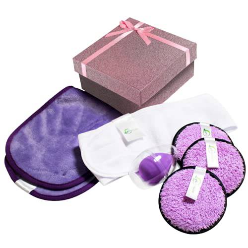 Eco-Kleni Reusable Makeup Removing Set -Reusable Makeup Remover Pads I Makeup Remover Cloth l Adjustable Headband l Makeup Blender & Travel Sponge case ( Pink Box Edition)