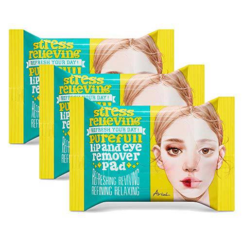 Ariul Stress Relieving Lip & Eye Makeup Remover Pads – Makeup Remover Pads – Moisturizing Lip & Eye Makeup Remover – Waterproof Makeup Remover Pads – Makeup Remover 30 Pads Per Pack - Pack of 3