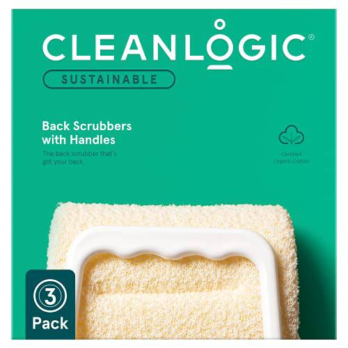 Cleanlogic Care Organic Cotton Exfoliating Back Scrubber With Handle Natural, 3 Count