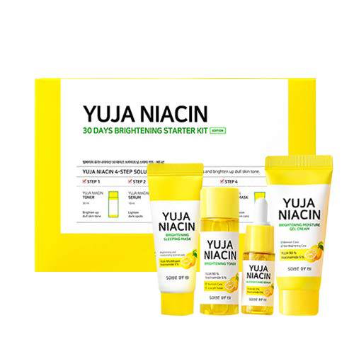 SOME BY MI Yuja Niacin 30 Days Brightening Starter Kit/Toner 1.01Oz, Serum 0.33Oz, Gel Cream 1.01Oz, Sleeping Mask 0.67Oz/Brightening and Moisturizing/Melasma and Blemish Care/Korean Skincare Set