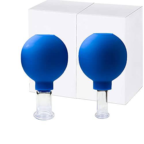 FeelFree Sport 2 Pieces Glass Facial Suction Cups Kit-Silicone Vacuum Suction Massage Cups Set Anti Cellulite Lymphatic Therapy Sets for Eyes, Face (Blue)