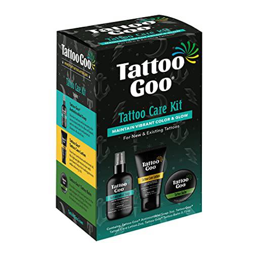Tattoo Goo Aftercare Kit Includes Antimicrobial Soap, Balm, and Lotion, Tattoo Care for Color Enhancement + Quick Healing - Vegan, Cruelty-Free, Petroleum-Free, Tattoo Artist Gifts (3 Piece Set)