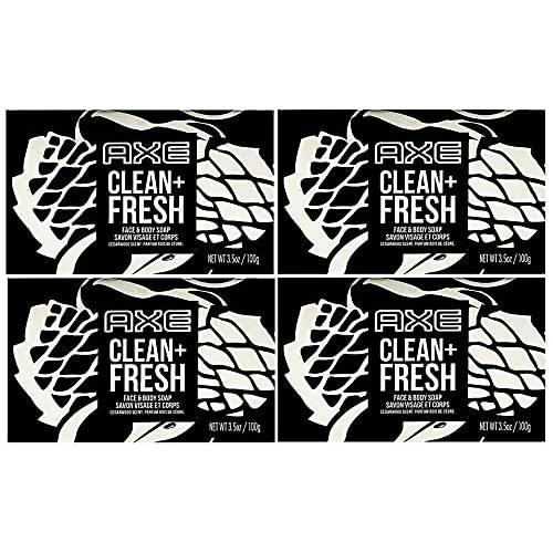 Axe Bar Soap for Men, Clean + Fresh 3.7 oz (100g) - 4 Pack