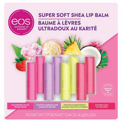 EOS Super Soft Shea Lip Balm, 8 pack, 2 Strawberry Peach, 2 Toasted Marshmallow, 2 Pineapple Passionfruit, 2 Coconut Milk