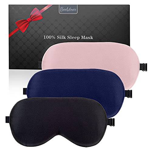 Silk Sleep Mask, 3 Pack 100% Real Natural Pure Silk Eye Mask with Adjustable Strap, Eye Mask for Sleeping, BeeVines Eye Sleep Shade Cover, Blocks Light Reduces Puffy Eyes Gifts