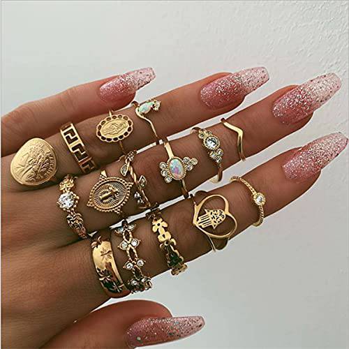 Bufenia Boho Gold Rings Set for Women and Teen Girls Snake Joint Knuckle Rings Set Carved Finger Rings (Gold C)