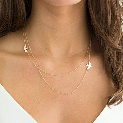YienDoo Fashion Layered Necklace Peace Dove Necklace Jewelry for Women and Girls (Gold)