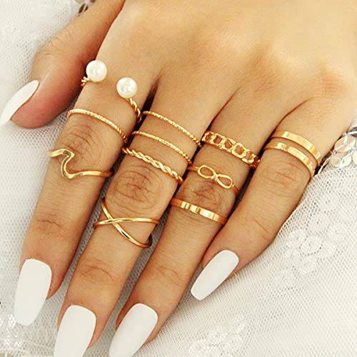 Bufenia Boho Knuckle Rings Set Finger Rings Set 8 Shape Vintage Midi Wave Stackable Ring for Women and Teen Girls (A)