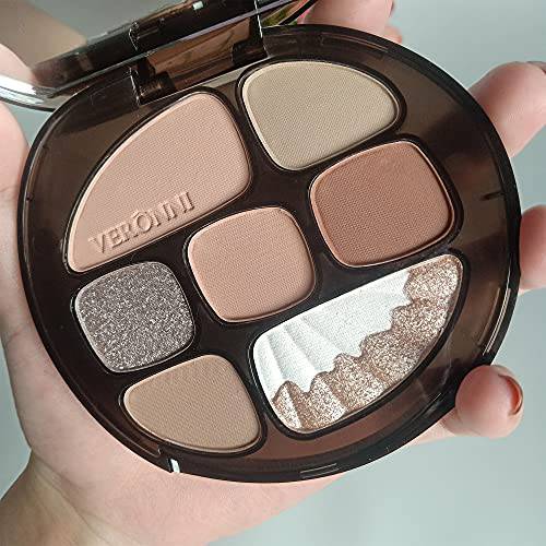 VERONNI Matte Brown Eyeshadow Palette,8 Colors Eyeshadow Palette Highly-Pigmented Shadows Palette Matte Glitter Highlight Makeup Palette Long Lasting Smooth Pigmented Waterproof Cosmetics (01)