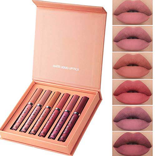 MKYUHP Waterproof Matte Lip Gloss 6pcs Sets, Hot Sexy Colors Liquid Lipstick Non-stick Cup Long-lasting Lipstick Set with Gift Box 3-5 days for delivery
