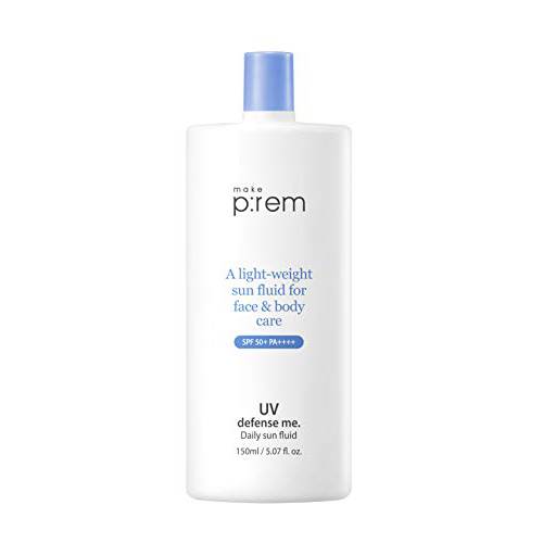 [make p:rem] UV defense me. Daily sun fluid SPF 50 | hybrid sunscreen for face & body | UVA/UVB protection | No oxybenzone & octinoxate | 150ml, 5.07 fl.oz. | MAKEP:REM makeprem