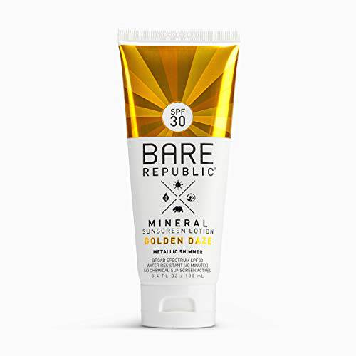 Bare Republic Mineral Sunscreen & Sunblock Shimmer Body Lotion with Zinc Oxide, Broad Spectrum SPF 30, Golden Daze, 3.4 Fl Oz