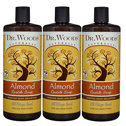 Dr. Woods Pure Almond Liquid Castile Soap with Organic Shea Butter, 32 Ounce (Pack of 3)