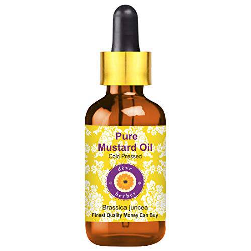 Deve Herbes Pure Mustard Oil (Brassica juncea) with Glass Dropper 100% Natural Therapeutic Grade Cold Pressed 50ml (1.69 oz)