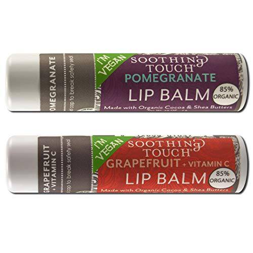 Soothing Touch Vegan Lip Balm - Variety Pack of 2 - Pomegranate and Grapefruit