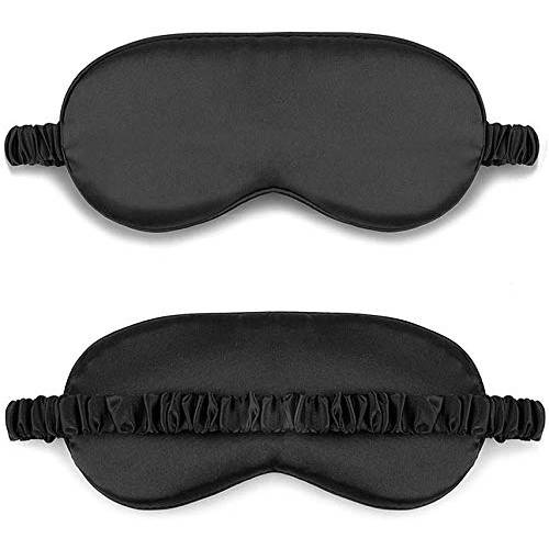 OneCut Sleep Eye Mask with Elastic Strap Headband, Lightweight Comfortable Soft Silk Like for Men Women Traveling (Black)