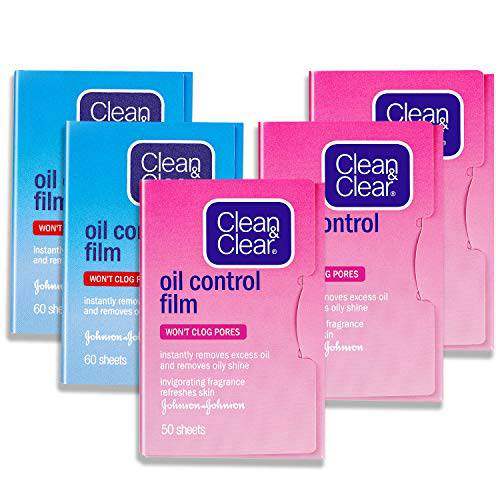 Oil Control Film, Same Series with Clean & Clear Oil Absorbing Sheets for Oily Skin Care, Blotting Paper to Remove Excess & Shine (2blue+3pink)