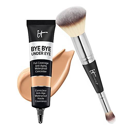 IT Cosmetics Makeup Set - Includes Supersize Bye Bye Under Eye Concealer (25.0 Medium) + Heavenly Luxe Complexion Perfection Concealer Brush (1 fl oz) - with Collagen, Hyaluronic Acid & Antioxidants