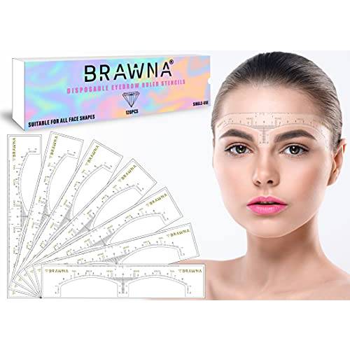Brawna Eyebrow Ruler Stencil - 120 Pcs Clear Adhesive Eyebrow Shaping, Henna Tinting and Microblading Kit Stencils - Disposable Eyebrow Extensions Shaper Tool for Women - Eyebrow Microblading Supplies