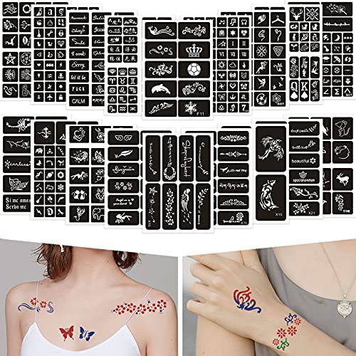 CUTELIILI Henna Tattoo Stencils Reusable for Women and Girls 18 Sheets, 420+ PCS Tattoo Templates,Airbrush Tattoo Stencil Chriatmas Gift