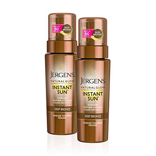 Jergens Natural Glow Instant Self Tanner Mousse, Sunless Deep Bronze Tan, Sunless Self-tanner, for a Natural-looking Tan, 6 Ounce (2 Pack)