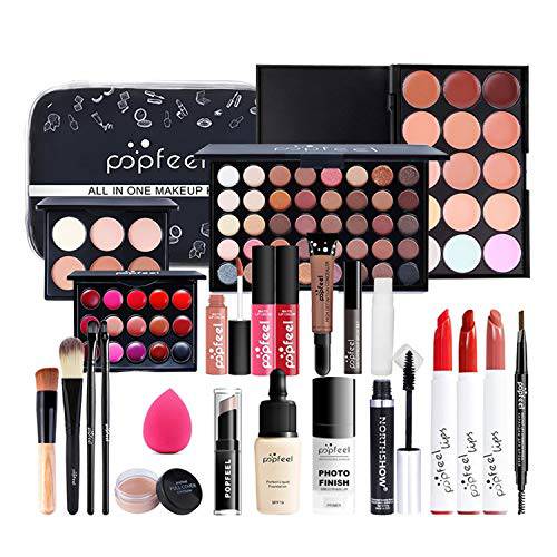 Pure Vie All-in-One Holiday Gift Makeup Set Cosmetic Essential Starter Bundle Include Eyeshadow Palette Lipstick Concealer Blush Mascara Foundation Face Powder - Makeup Kit for Women Full Kit