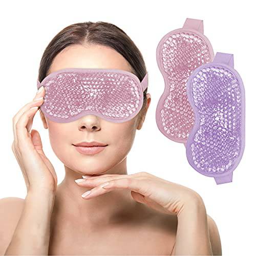Adofect 2 PCS Gel Beads Ice Eye Mask Reusable Cooling Eye Mask, Hot and Cold Eye Mask Pack for Puffy Eyes, Dry Eyes, Dark Circles, Migraines and Tension Relief, Purple and Pink