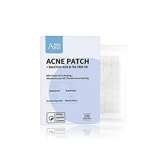 ANAIRUI Acne Spot Patch - Blemish Cover Sticker with Tea Tree Oil & Salicylic Acid - Hydrocolloid Acne Healing Dots - Water-proof, Invisible, 3 size 8mm, 10mm, 12mm - 132 Patches
