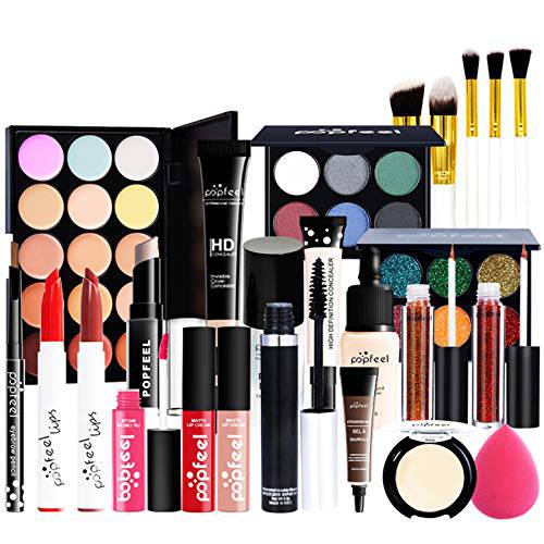 FantasyDay 25 Piece All-In-One Holiday Makeup Gift Set Makeup Bundle Essential Cosmetic Starter Beauty Kit Include Concealer, Lipstick, Lip gloss, Foundation, Eyebrow, Eyeshadow Palette, Travel Bag