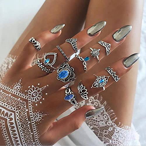 Bufenia Boho Ring Set Joint Knuckle Rings Flower Midi Stacking Rings for Women and Teen Girls